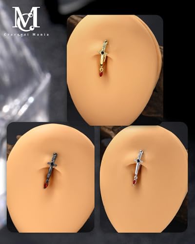 Belly Button Clicker Rings, 316L Surgical Steel Belly Button Piercing Jewelry, 14G Dagger Reversed Belly Ring for Women, Sword Navel Rings - color: Silver
