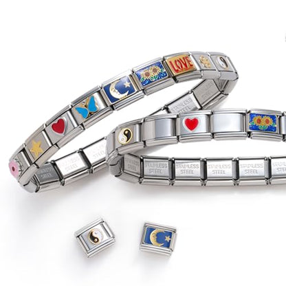 Stainless Steel Italian Charm Bracelet, 18 Link Starter Bracelet 9mm Charms | Italian Charm Bracelet with 9Pcs/20Pcs Charms and Opening Tools, Classic 9mm Modular Charm, Personalized Jewelry Gift - color: A-Silver