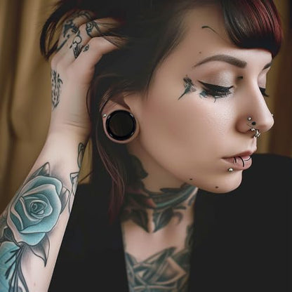 Vankula 2PCS 8-16mm Glass Ear Gauges Plugs and Tunnels Black Double Flared Saddle Ear Stretcher Expander Body Jewelry - color: Black, size: 20mm