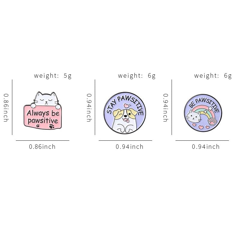 2pc Stay Pawsitive Always Be Pawsitive Enamel Lapel Pin Set Cute Cat Dog brooch metal badge Cartoon Animal Jewelry Accessory