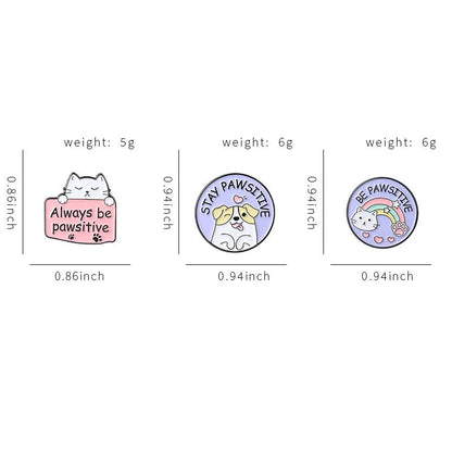 2pc Stay Pawsitive Always Be Pawsitive Enamel Lapel Pin Set Cute Cat Dog brooch metal badge Cartoon Animal Jewelry Accessory
