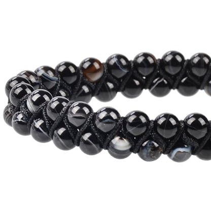 MASSIVE BEADS Double Layer Natural Chakra Healing Power Crystals Macrame Bracelet Yoga Stone Beads Gemstone Meditation Relax Anxiety Bangle for Unisex Women Men - color: Evil Eye Agate, size: 4mm