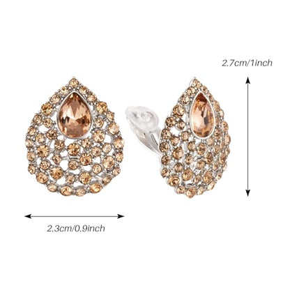 SELOVO Rhinestone Teardrop Big Stud Earrings Clip On Earrings - color: Champagne