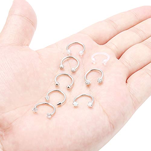 16G Septum Rings Surgical Steel Lip Rings Horseshoe Nose Ring Snake Bite Jewelry Smiley Piercing Jewelry for Women Men Diameter 6mm 8mm 10mm 12mm - color: DIA.10mm,Silvertone