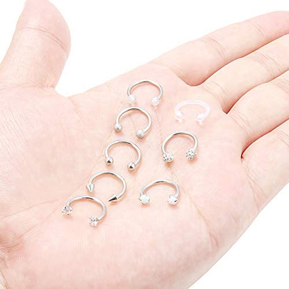 16G Septum Rings Surgical Steel Lip Rings Horseshoe Nose Ring Snake Bite Jewelry Smiley Piercing Jewelry for Women Men Diameter 6mm 8mm 10mm 12mm - color: DIA.10mm,Silvertone