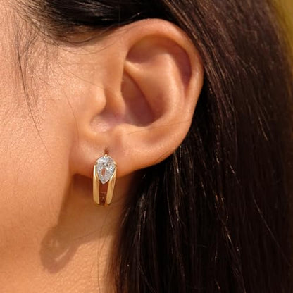 Cubic Zirconia Huggie Earrings 14k Gold Plated Tiny Earrings Small Huggie Hoop Earrings Simple Lightweight Hoops Gift for Women - color: Drops water