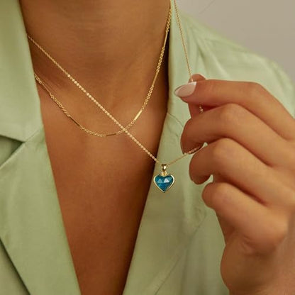 KissYan Healing Crystal Necklace, 14K Gold Plated Natural Stone Pendant Necklace Reiki Quartz Amethyst Citrine Gemstone Spiritual Jewelry Gifts for Women Girls - color: F-Blue Apatite-Heart