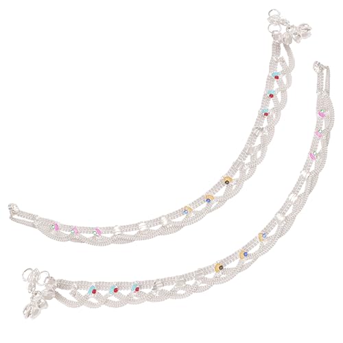 Touchstone Indian anklets for women gold silver payal set jewelry simple jhanjar bollywood handcrafted pretty stylish designer paazeb - style: D053 Silver