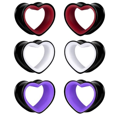 DOEARKO 6PCS Heart Shape Ear Tunnels Plugs Stainless Steel Hollow Double Flared Ear Gauges Tunnels Stretcher Body Piercing Earring Jewelry for Women Men 8mm-19mm - color: 3P-BH, size: 8 mm