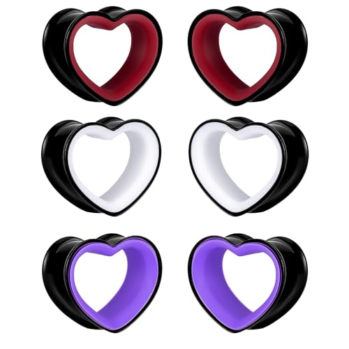 DOEARKO 6PCS Heart Shape Ear Tunnels Plugs Stainless Steel Hollow Double Flared Ear Gauges Tunnels Stretcher Body Piercing Earring Jewelry for Women Men 8mm-19mm - color: 3P-BH, size: 8 mm