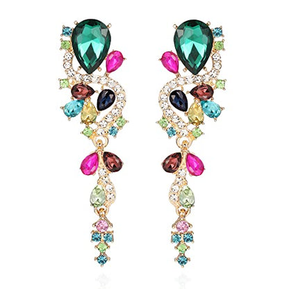 Fashion Rhinestone Statement Drop Dangle Earrings Long Colorful Crystal Bridal Wedding Teardrop Chandelier Earrings for Women Prom Pageant - color: Colorful
