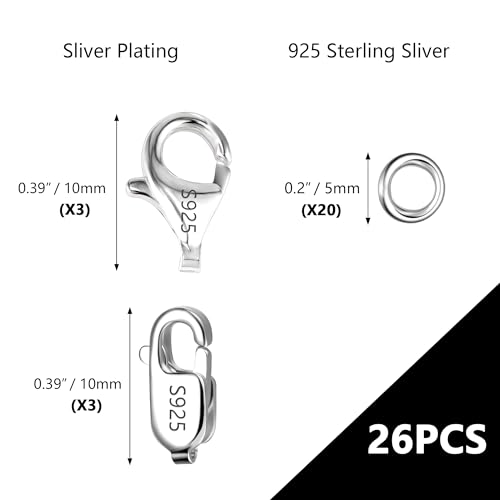925 Sterling Silver Jewelry Making Lobster Clasps with Open Jump Rings Set | 26PCS Small Spring Italian Clasps Lobster Claw Jump Rings Necklace Chains Connect Link Repair kit Supplies Jewelry Findings - color: 26PcsA