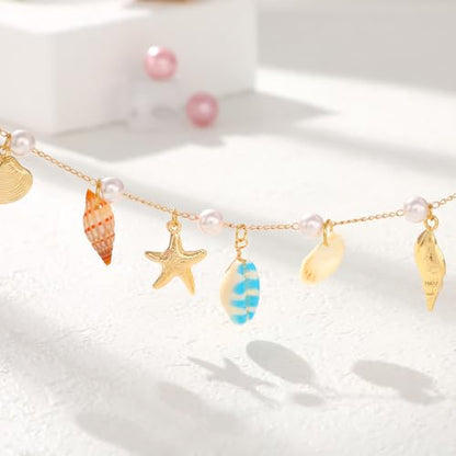 XZQTIVE Starfish Pearl Waist Chain Belts for Women Mermaids Seashell Pearl Belly Chain Gold Pirate Rave Festival Summer Bikini Beach Jewelry Accessories - style: Starfish-10