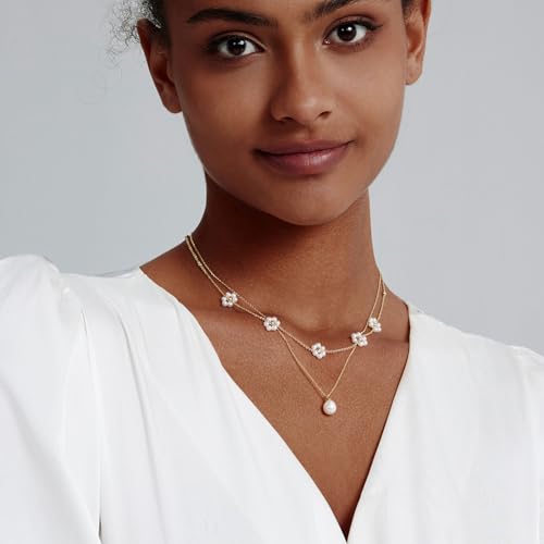 LULII Pearl Necklaces for Women 14K Gold Plated Dainty Layered Single Pearl Necklace Simple Daisy Pearls Choker Cute Gold Necklace Stack Jewelry Sets for Women Trendy Gifts - color: Gold-Layered Daisy Pearl