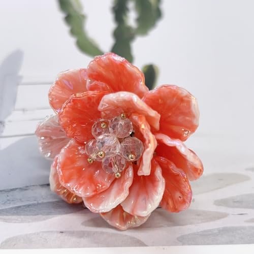 Dtja Large Blossom Flower Statement Ring for Women Silver Plated Colorful Resin Daisy Cherry Floral Adjustable Open Wrap Finger Rings Elegant Wedding Theme Party Jewelry - color: Pink