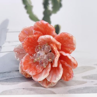 Dtja Large Blossom Flower Statement Ring for Women Silver Plated Colorful Resin Daisy Cherry Floral Adjustable Open Wrap Finger Rings Elegant Wedding Theme Party Jewelry - color: Pink