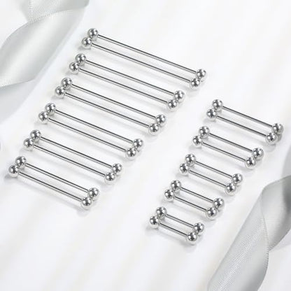 12mm-45mm 16G 14G Nipple Tongue Rings Industril Piercing Jewelry Externally Threaded 316L Surgical Steel Nipple Tongue Barbells Piercing Jewelry for Women Men Silver Black Gold Tone - color: Silver:16G-12mm-45mm Bars/5mm Balls