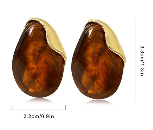 Acrylic Earrings for Women Irregular Resin Drop Earrings Metal Waterdrop Earring - color: Brown