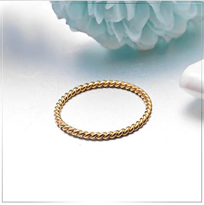 Women's Stainless Steel 1.1mm Rope Thin Wedding Ring Silver Rose Gold Plated Size 4 to 9 - color: 1.1mm, Gold