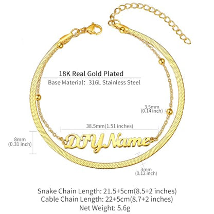 ChainsHouse Double Layer Anklet Bracelet for Women,Adjustable Chain Anklets Stackable Dainty Anklets,Stainless Steel/Gold Plated/Black Ankle Jewelry Gifts - color: B-Gold Plated-Snake Chain