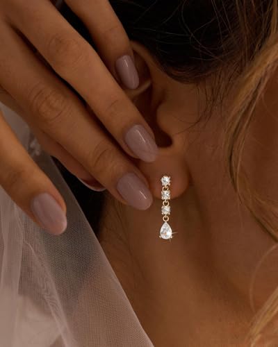 14K Gold Plated/Sterling Silver CZ Pearl Drop Dangle Earrings for Women - color: Gold-4 CZ