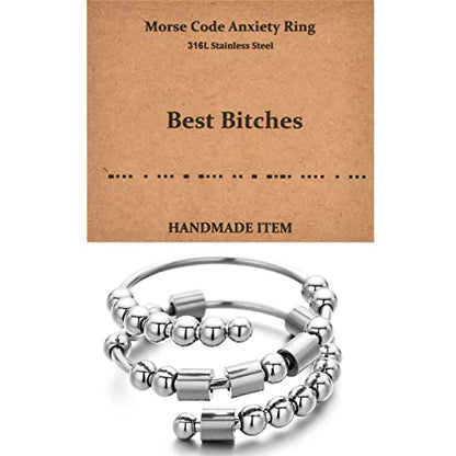 Morse Code Rings for Women, Stainless Steel Spinner Ring Fidget Rings for Anxiety Ring Morse Code Rings Inspirational Gifts Jewelry Women Birthday Graduation Gifts for Best Friends - style: 3 Best B*tches