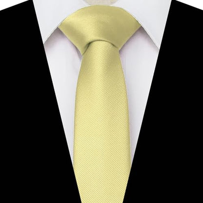 JEMYGINS 2.4" Solid Color Skinny Tie and Pocket Square with Tie Clip Sets for Men (6cm) - color: Light Yellow