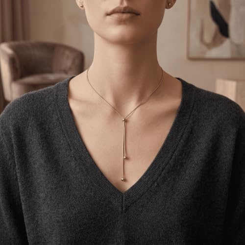Lariat Long Gold Necklace for Women Adjustable Y-Shaped Drop Dangle | Bolo Chain with Tassel | Dress Sweater Chain | Prom Party Everyday Outfits Accessory Jewelry