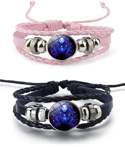 2Pcs Twelve Zodiac Leather Bracelet - Adjustable Zodiac Jewelry Accessory - color: Virgo