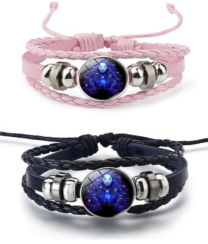 2Pcs Twelve Zodiac Leather Bracelet - Adjustable Zodiac Jewelry Accessory - color: Virgo
