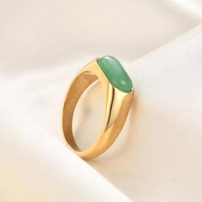 MYNENEY Signet Mens Pinky Rings Statement Wedding for Women - color: Green stone-Gold