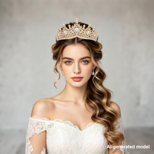Casoty Gold Crystal Tiaras and Crowns for Women, Rhinestone Queen Headband Bridal Headpieces for Wedding Birthday Prom Quinceanera Pageant Party - color: Gold