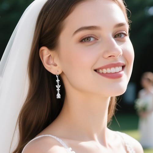 Silver Dangle Double Hoop Earrings For Women Paperclip Link Earring | Drop Small Silver Earrings Square Huggie Paperclip Dangly Hoop Silver Hoops Earrings Jewelry - color: Silver Wedding