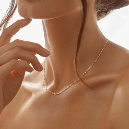 14K Gold Plated Chain Necklace for Women Trendy - 925 Sterling Silver Clasp | Waterproof Dainty Choker Necklace, 14/16/18/20 inch Thin Simple Box Figaro Chain Herringbone Necklace Jewelry for Women Men - color: Figaro