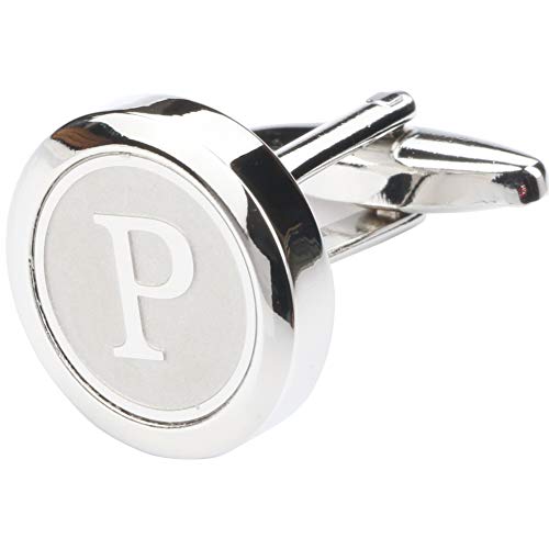 Mens Classic Stainless Steel Initial Cufflinks 26 Alphabet Initial Letter Cufflinks Business Wedding Shirts A-Z - style: P