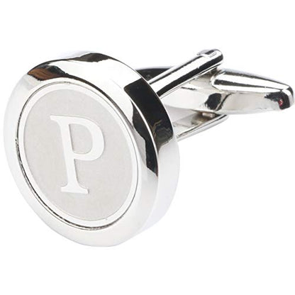 Mens Classic Stainless Steel Initial Cufflinks 26 Alphabet Initial Letter Cufflinks Business Wedding Shirts A-Z - style: P