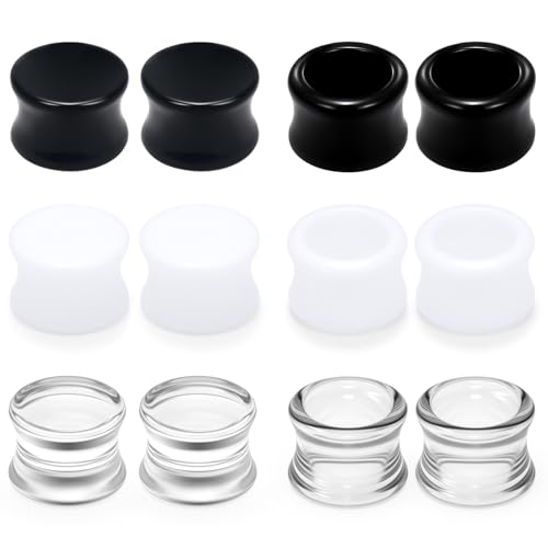 Ears Gauges Tunnels Plugs for Women Acrylic Solid Tunnel Ear Gauge Stretching Kit 6G to 1 1/4 Inch (4MM- 30MM) Expander Stretcher Plug Earrings Piercing Jewelry for Women Black White Clear - style: 5/8 inch, Black White Clear