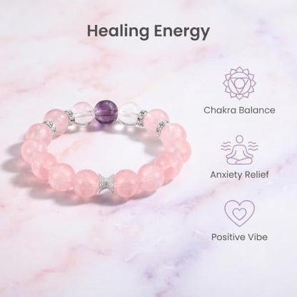 Rose Quartz Bracelet for Women,Strawberry Crystal Bracelet | Chakra Healing Anxiety Relief Stress Relief Jewelry Gift for Yoga Meditation Back to School