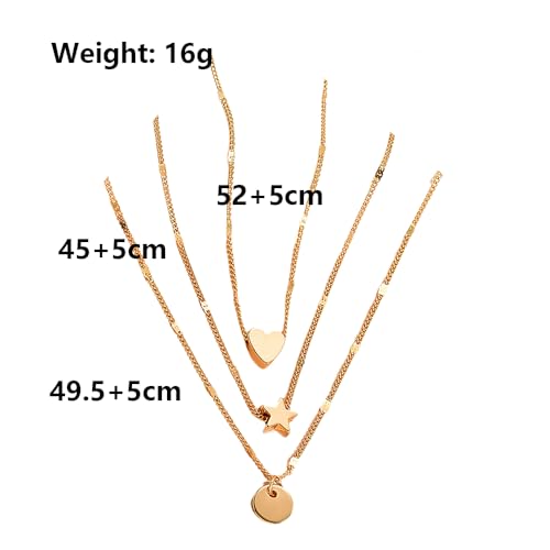 Layered Gold Heart Star Pendant Necklaces Set for Women Stackable Love Coin Chain Necklaces Adjustable Pentagram Choker Necklaces Jewelry Accessories