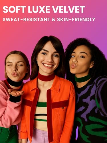 3-Pack Chokers — Velvet (1.5") + Leather (0.6") + Heart Pendant, Adjustable 12–18", Stainless Steel Hardware, 90s/Goth Layering Set — Black | Red | Green | White - color: Black
