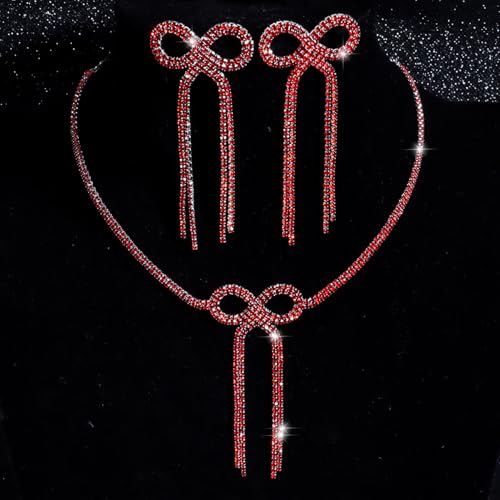 Silver Plated Necklace Earrings Bracelet Crystal Bridal Wedding Jewelry Sets for Wedding princess birthday party Halloween Prom Pageant Jewelry - color: 3-red