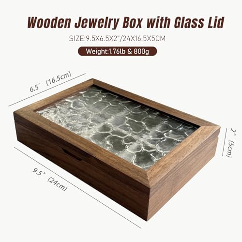 Wooden Jewelry Box with Glass Lid, Multi-Compartment Jewelry Display Case, Ligth Gray Velvet Lining, Walnut Brown - color: Ligth Gray Velvet Lining, Walnut Brown
