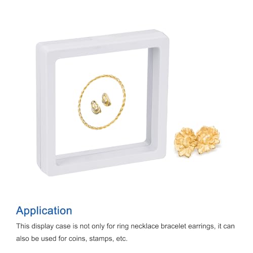 MECCANIXITY Floating Frame Display Holder Stand 3D Jewelry Display Boxs 3.54 x 3.54 x 0.79 Inch White for Ring Necklace Bracelet Earring Pack of 2 - color: White, size: 3.54 x 3.54 x 0.79 inch