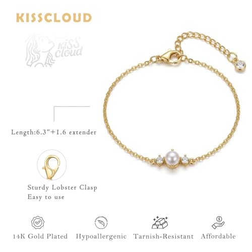 Bracelets for Women, Dainty Gold Silver Ring Bracelet Hand Chain | Cubic Zirconia Pearl Charms, 14K Gold Plated, Adjustable Fit, Trendy Stackable Link Chain, Waterproof Jewelry, Gift for Her - color: Gold-pearl cz bracelet