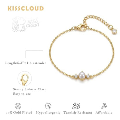 Bracelets for Women, Dainty Gold Silver Ring Bracelet Hand Chain | Cubic Zirconia Pearl Charms, 14K Gold Plated, Adjustable Fit, Trendy Stackable Link Chain, Waterproof Jewelry, Gift for Her - color: Gold-pearl cz bracelet