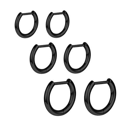 AOEDEJ G23 Titanium Black/Steel Gray/Gold Hoop Earrings 18G Small Huggie Hoop Earrings 8mm/10mm/12mm Cartilage for Sensitive Ears for Multiple Piercing Cartilage Hoop Earring Stack Jewelry - style: D-BK-8mm+10mm+12mm