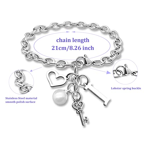 Initial A-Z Bracelets Gift for Women Girls Stainless Steel Chain Bracelet 26 Alphabet Jewelry Gifts for Birthday Anniversary Letter Bracelet Monogram Gifts for Sister Friend Girlfriends Mom 8.26 Inch - color: I