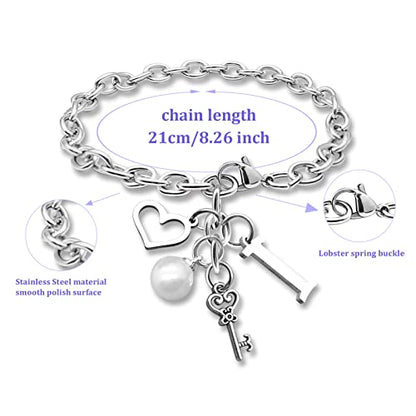 Initial A-Z Bracelets Gift for Women Girls Stainless Steel Chain Bracelet 26 Alphabet Jewelry Gifts for Birthday Anniversary Letter Bracelet Monogram Gifts for Sister Friend Girlfriends Mom 8.26 Inch - color: I