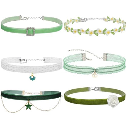 Nova&Aria Chokers Set For Women Heart Choker Necklaces Flower Pendant Velvet Cute Pink Turquoise Blue White Black Choker Necklace Christmas Colorful Lace Chokers - color: Green-C