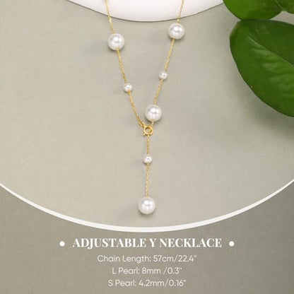 Pearl Necklace for Women 925 Sterling Silver Single Pearl Jewelry with Shell Pearl Pendant - Dainty Choker Necklace Suitable for Anniversary, Wedding, Birthday Gifts - color: Gold